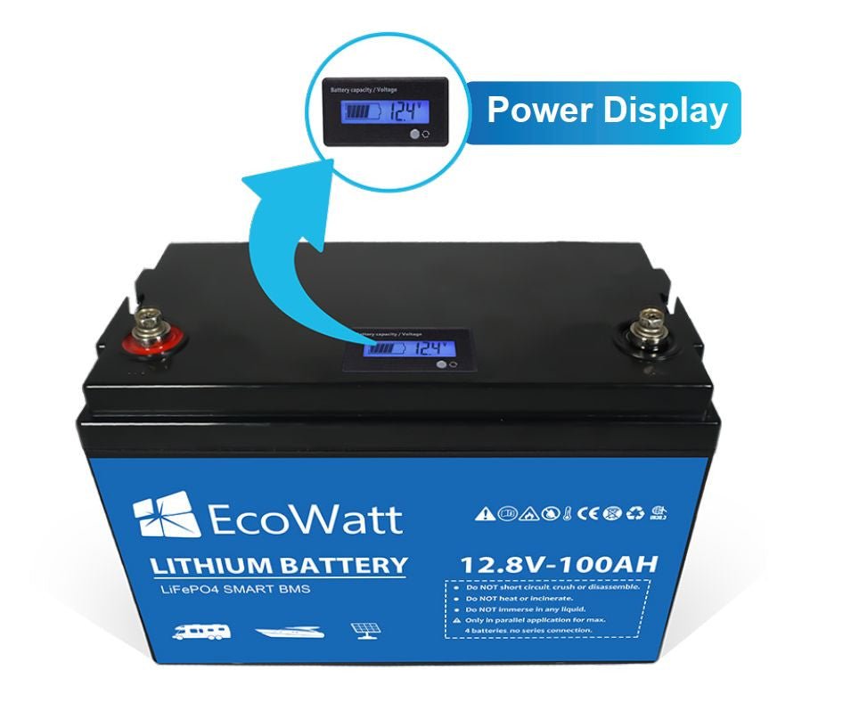 Acumulator lithiu LiFePO4 Smart BMS si Display 12.8V 100 Ah - EcoWatt by Ultimatron - EVONomad