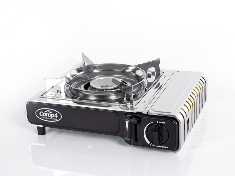 Aragaz cu cartus pe gaz Camp4 cu siguranta de aprindere GOURMET, inox - EVONomad