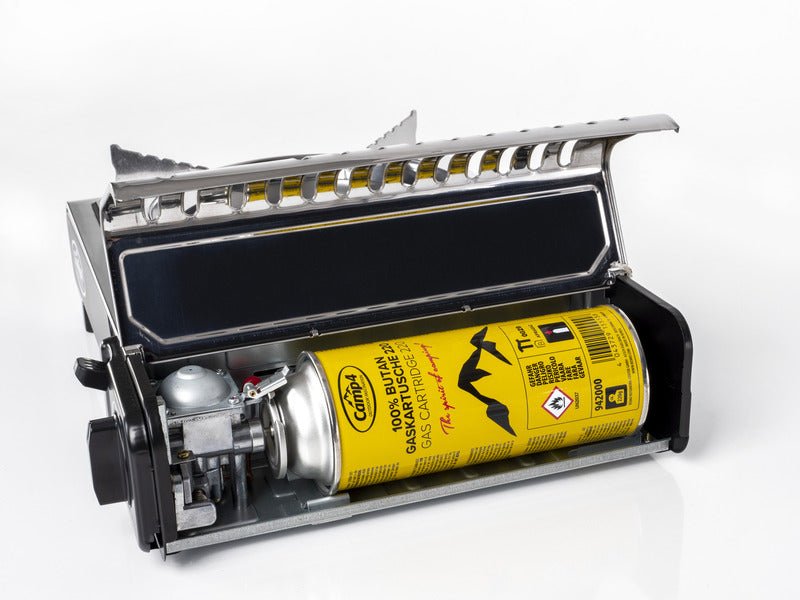 Aragaz cu cartus pe gaz Camp4 cu siguranta de aprindere GOURMET, inox - EVONomad