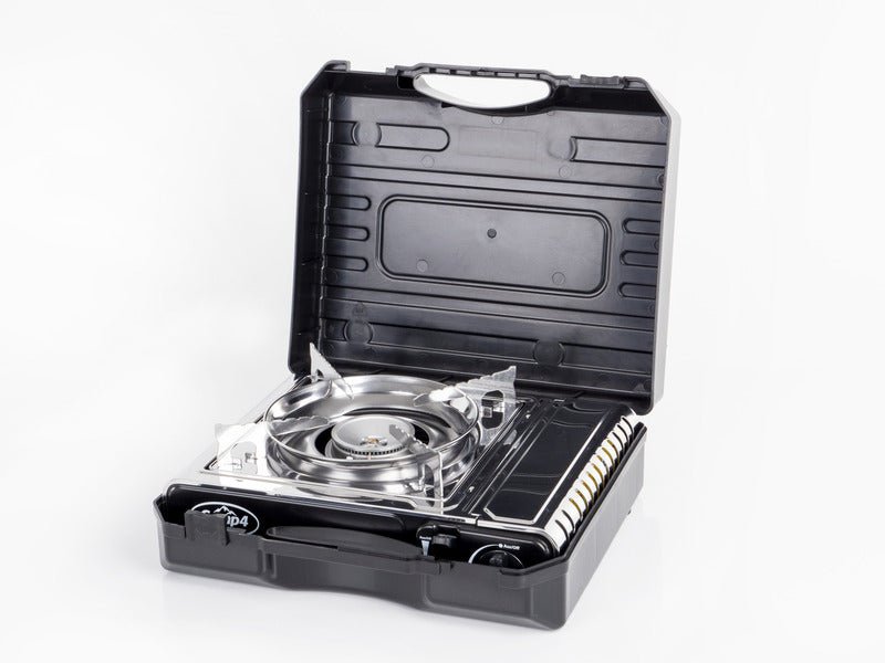 Aragaz cu cartus pe gaz Camp4 cu siguranta de aprindere GOURMET, inox - EVONomad