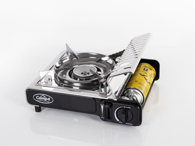 Aragaz cu cartus pe gaz Camp4 cu siguranta de aprindere GOURMET, inox - EVONomad