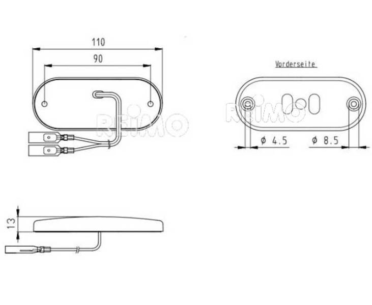 Indicator LED, 12 V, 0,6 W, transparent, cablu de 100 mm, conector plat IP67 - EVONomad