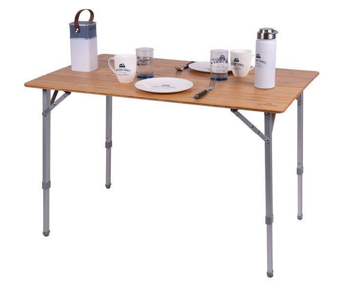 Masa de camping cu blat din bambus - 100 x 65 x 42/65 cm - EVONomad