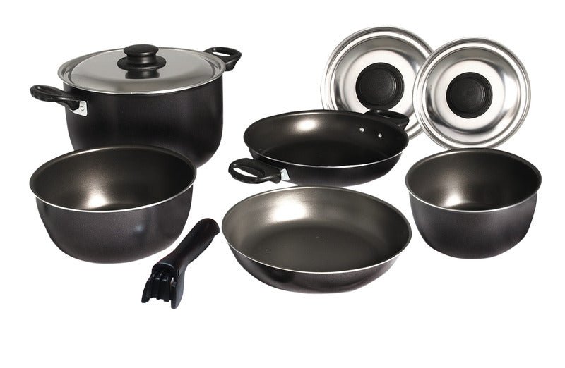 Set ghivece de camping - 9 piese - argintiu/negru - EVONomad