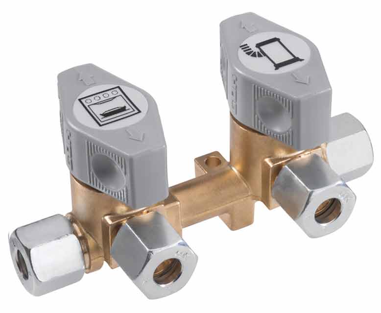 Supapa de inchidere cu 2 cai cu inchidere rapida pentru intrare de 10 mm si iesiri de 8 mm - EVONomad