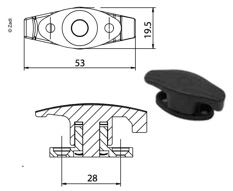 Zavor usa - 53 x 19,5 mm - Negru - EVONomad